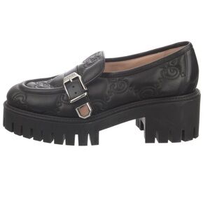 Gucci Black Leather GG Matelasse Lug Sole Logo Loafers 39 1/2 91/2